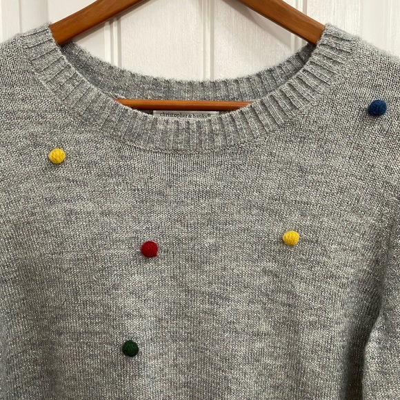🎉CHRISTOPHER & BANKS gray silver shimmer Pom Pom sweater.  S - Picture 2 of 10
